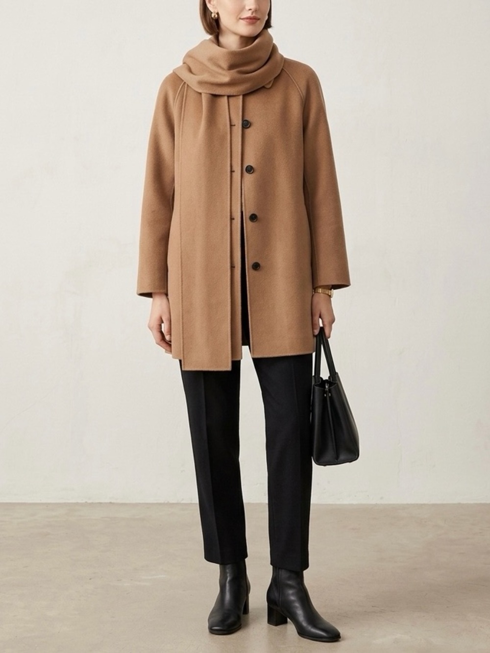 J.Crew Scarf Coat in Dark Camel Drapey Wool Blend